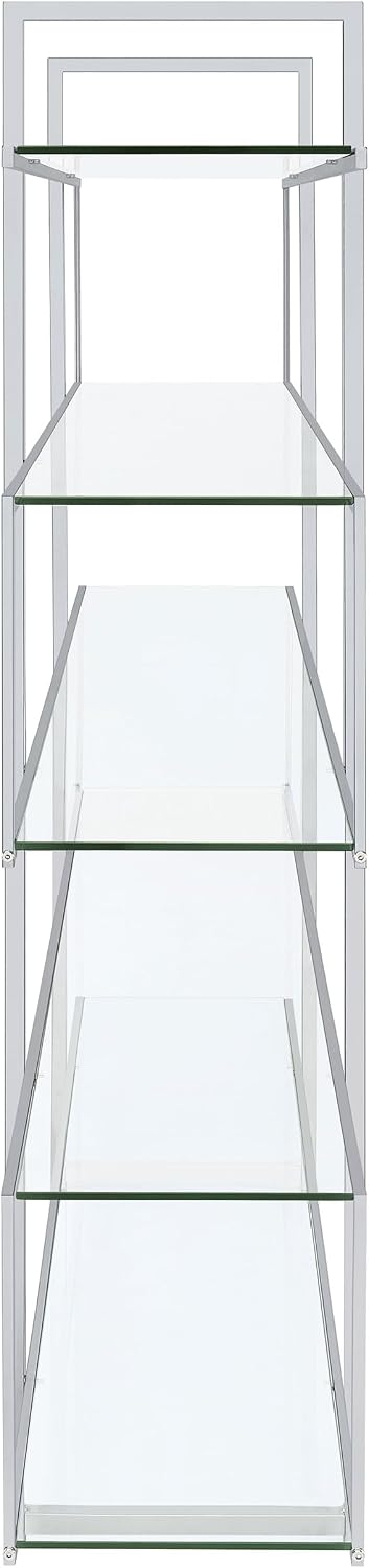 Modern Chrome & Glass 5-Tier Bookcase – Open Display Shelf for Home & Office