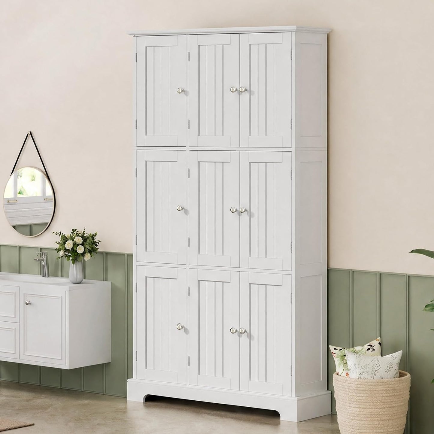 Modern Bathroom Storage Cabinet with Doors & Adjustable Shelves