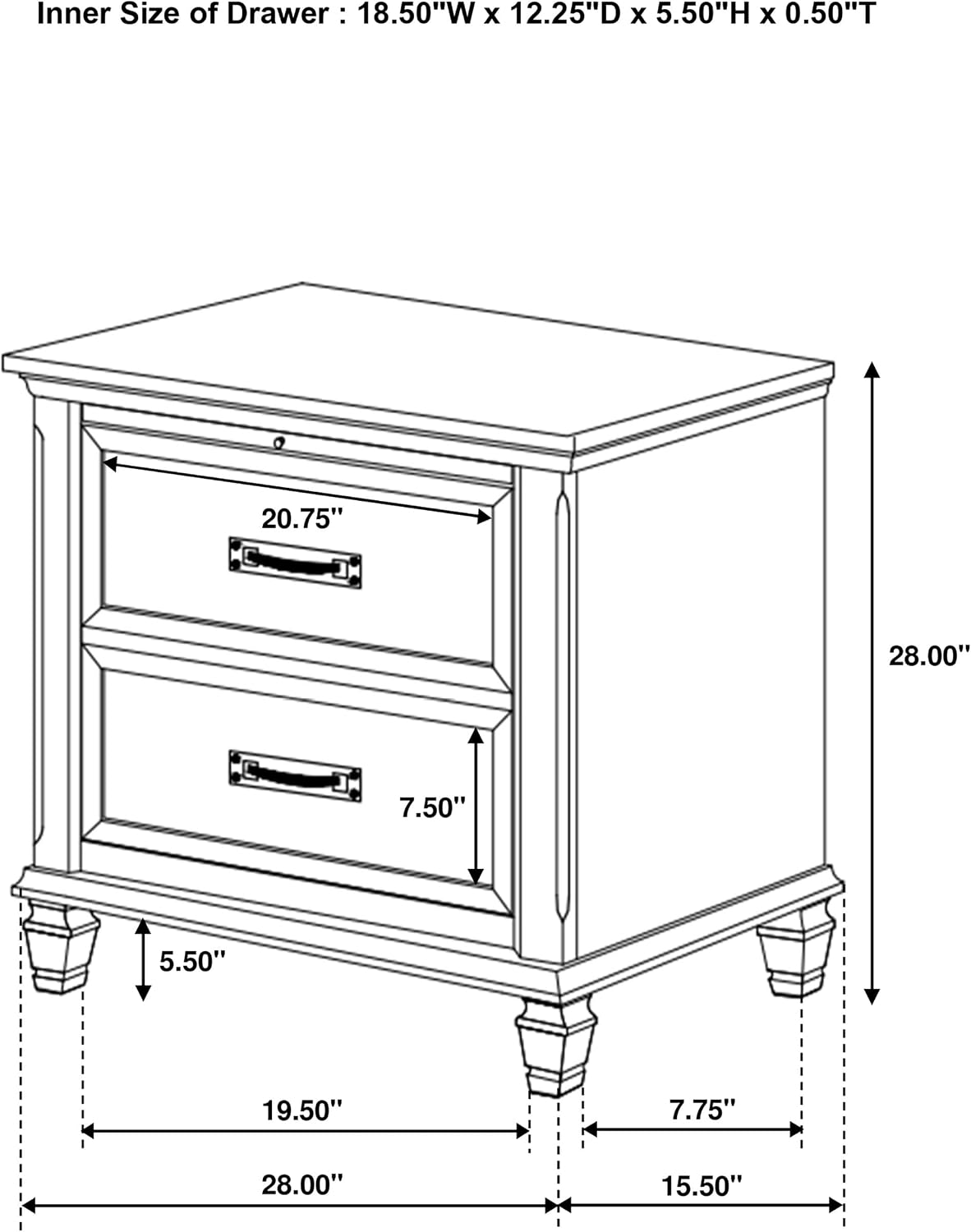 Farmhouse 2-Drawer Nightstand with Pull-Out Tray & Charging Access