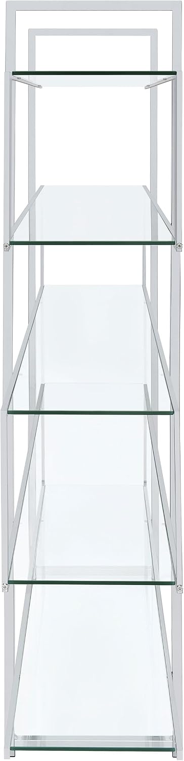 Modern Chrome & Glass 5-Tier Bookcase – Open Display Shelf for Home & Office
