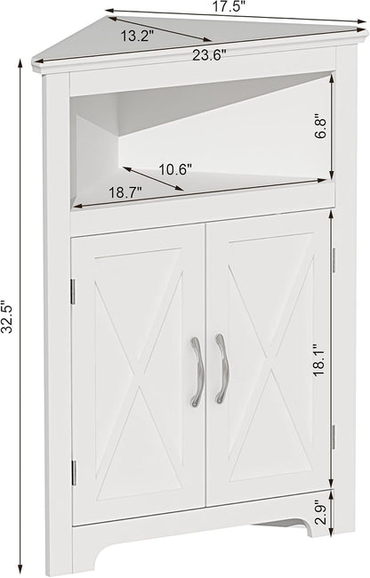 Farmhouse Corner Storage Cabinet with Barn Door & Adjustable Shelf