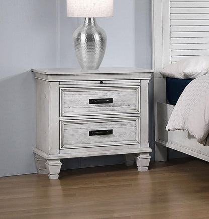 Farmhouse 2-Drawer Nightstand with Pull-Out Tray & Charging Access