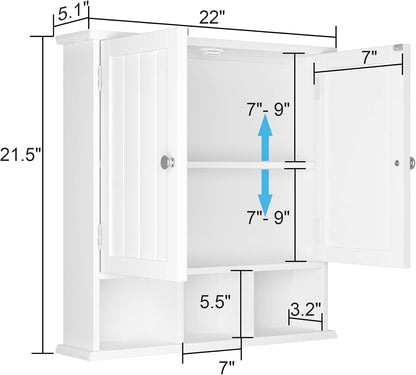 Modern Bathroom Wall Cabinet with 2 Doors & Adjustable Shelves