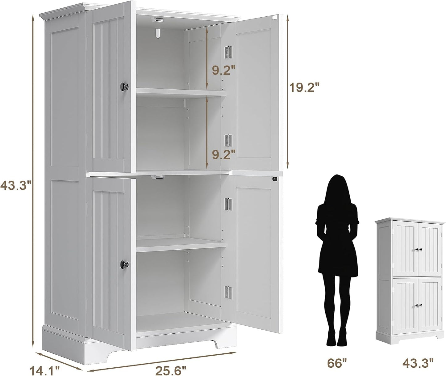 Modern Bathroom Storage Cabinet – 4-Door Freestanding Cupboard with Adjustable Shelves