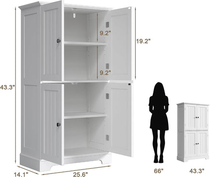 Modern Bathroom Storage Cabinet – 4-Door Freestanding Cupboard with Adjustable Shelves