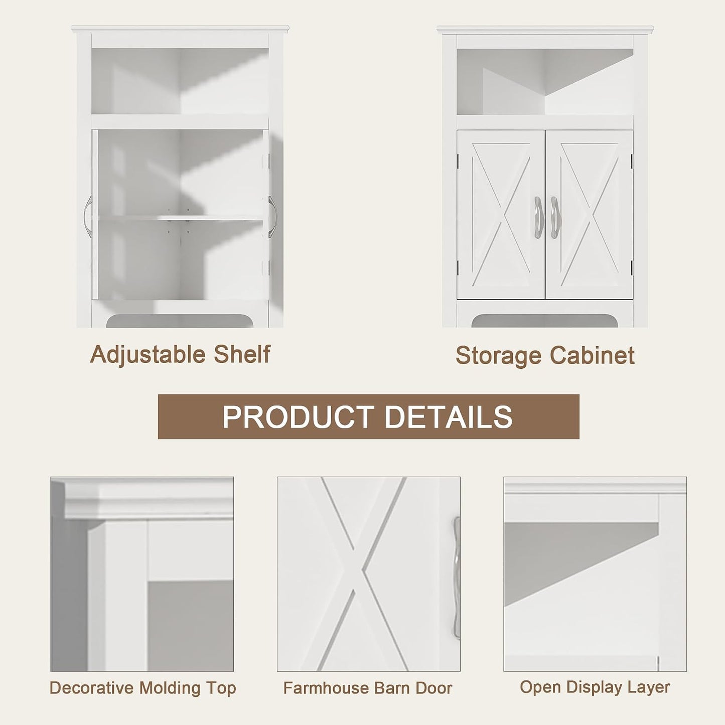 Farmhouse Corner Storage Cabinet with Barn Door & Adjustable Shelf