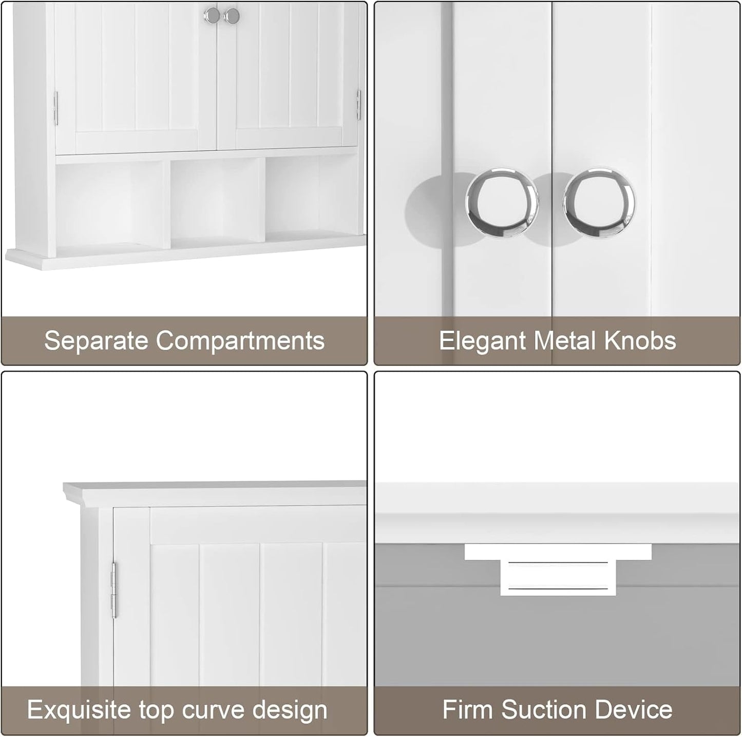 Modern Bathroom Wall Cabinet with 2 Doors & Adjustable Shelves