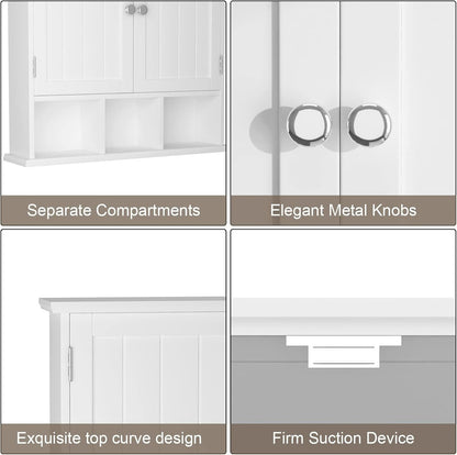 Modern Bathroom Wall Cabinet with 2 Doors & Adjustable Shelves