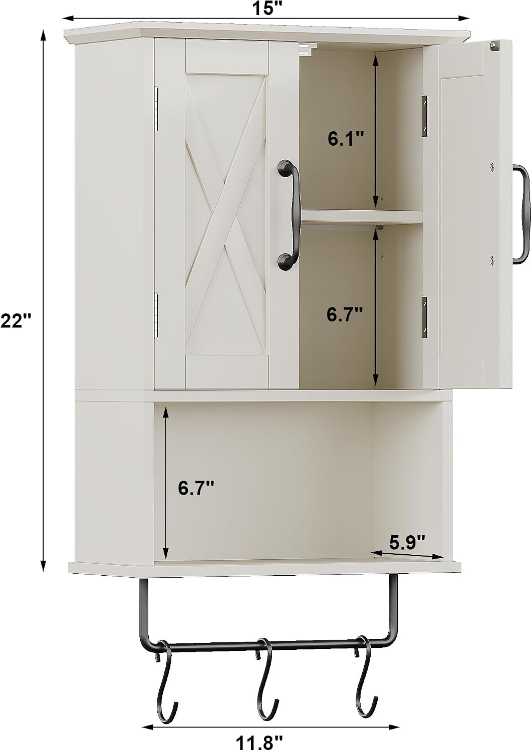 Farmhouse Bathroom Wall Cabinet with Adjustable Shelf & Towel Bar