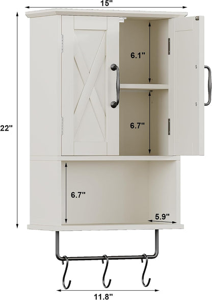 Farmhouse Bathroom Wall Cabinet with Adjustable Shelf & Towel Bar