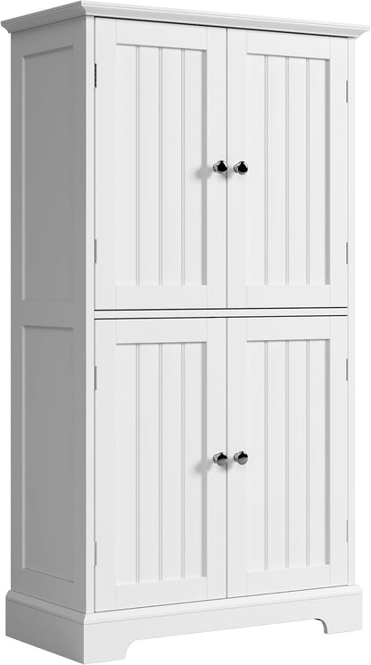 Modern Bathroom Storage Cabinet – 4-Door Freestanding Cupboard with Adjustable Shelves
