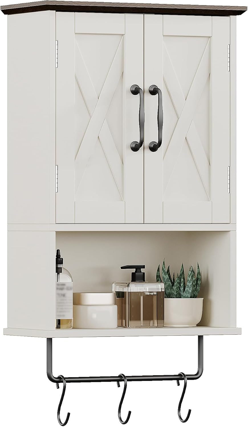 Farmhouse Bathroom Wall Cabinet with Adjustable Shelf & Towel Bar