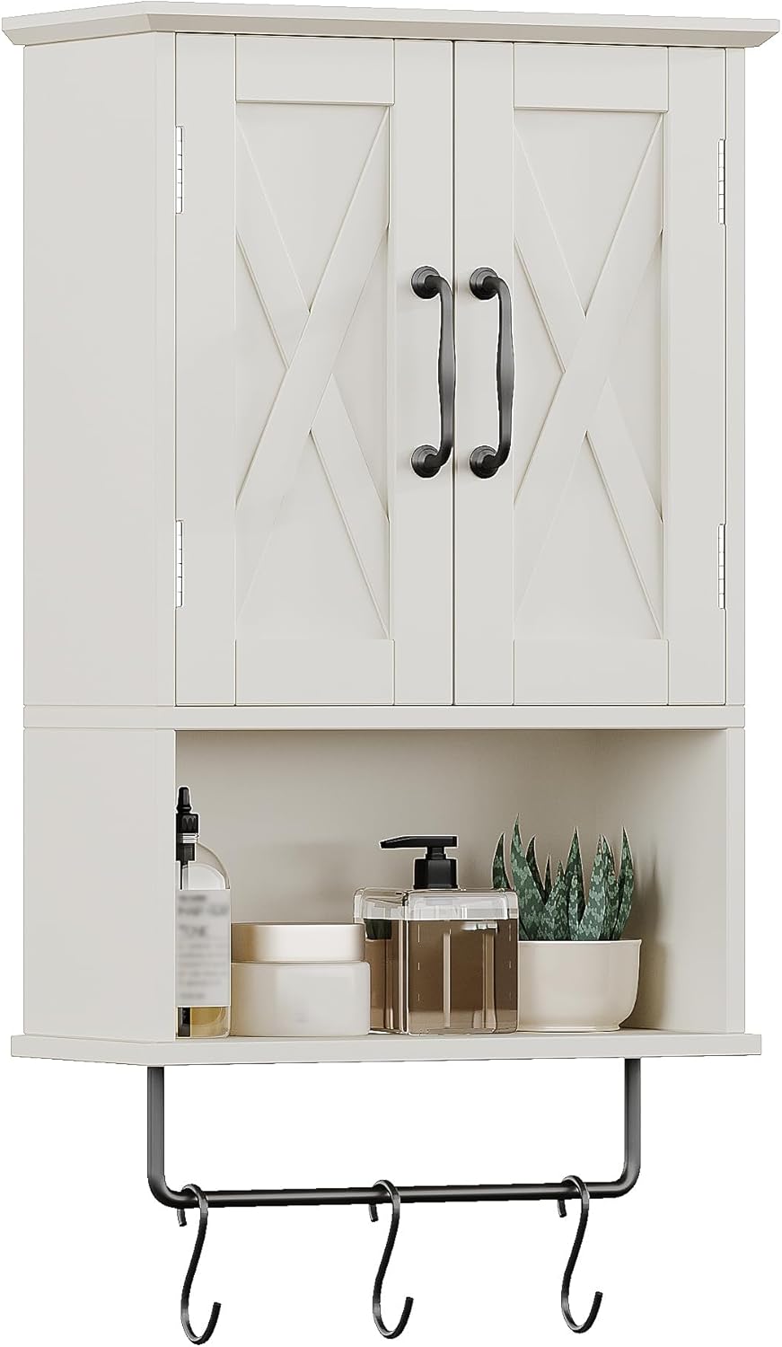 Farmhouse Bathroom Wall Cabinet with Adjustable Shelf & Towel Bar