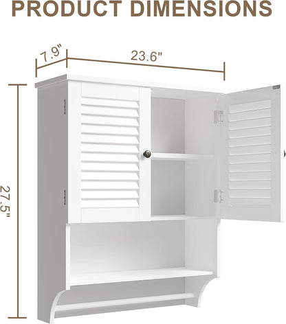 Modern Bathroom Wall Cabinet with Towel Bar & Adjustable Shelf