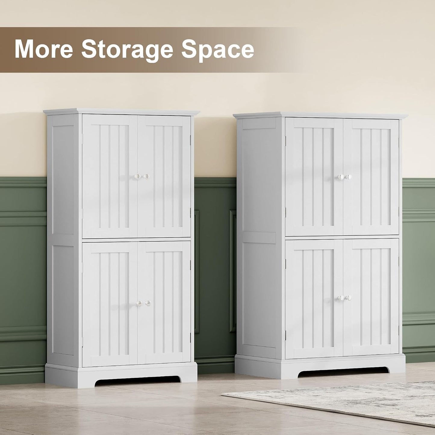 Modern Bathroom Storage Cabinet – 4-Door Freestanding Cupboard with Adjustable Shelves