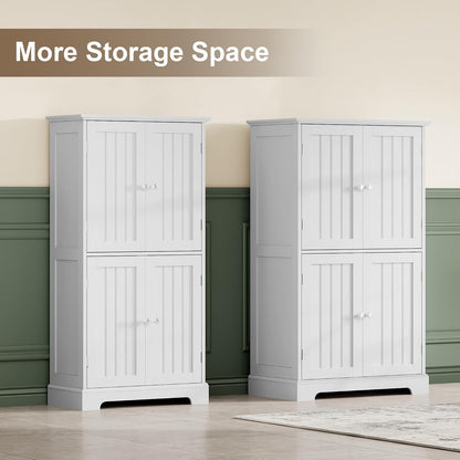 Modern Bathroom Storage Cabinet – 4-Door Freestanding Cupboard with Adjustable Shelves