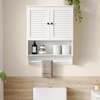 Modern Bathroom Wall Cabinet with Towel Bar & Adjustable Shelf
