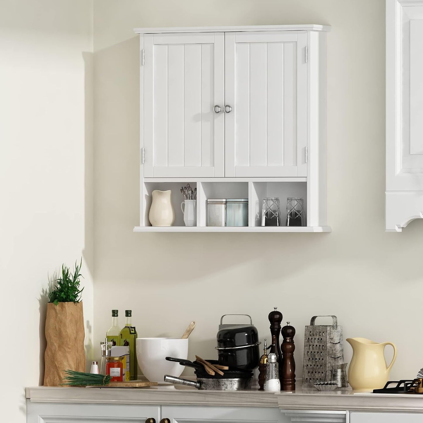 Modern Bathroom Wall Cabinet with 2 Doors & Adjustable Shelves