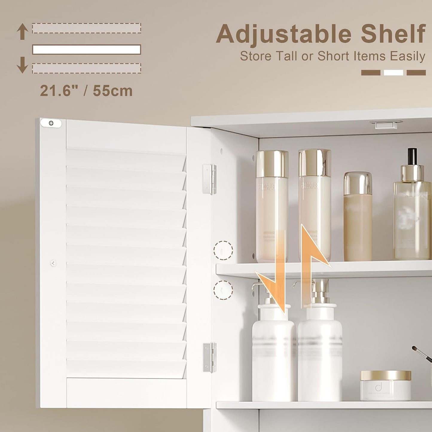 Modern Bathroom Wall Cabinet with Towel Bar & Adjustable Shelf