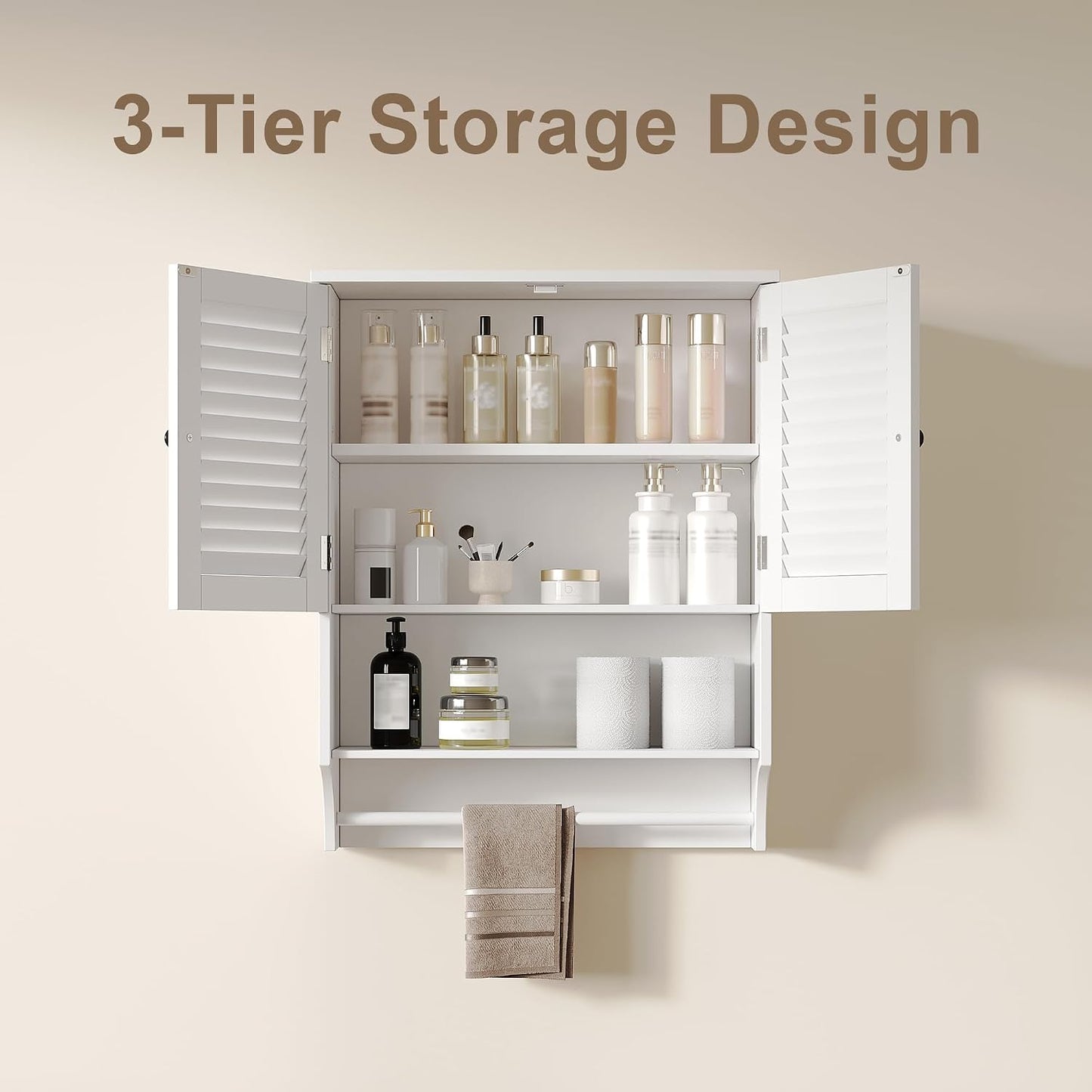 Modern Bathroom Wall Cabinet with Towel Bar & Adjustable Shelf