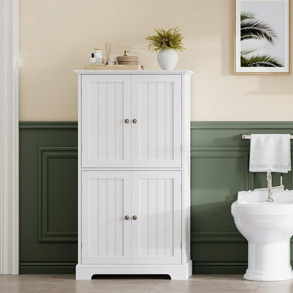 Modern Bathroom Storage Cabinet – 4-Door Freestanding Cupboard with Adjustable Shelves