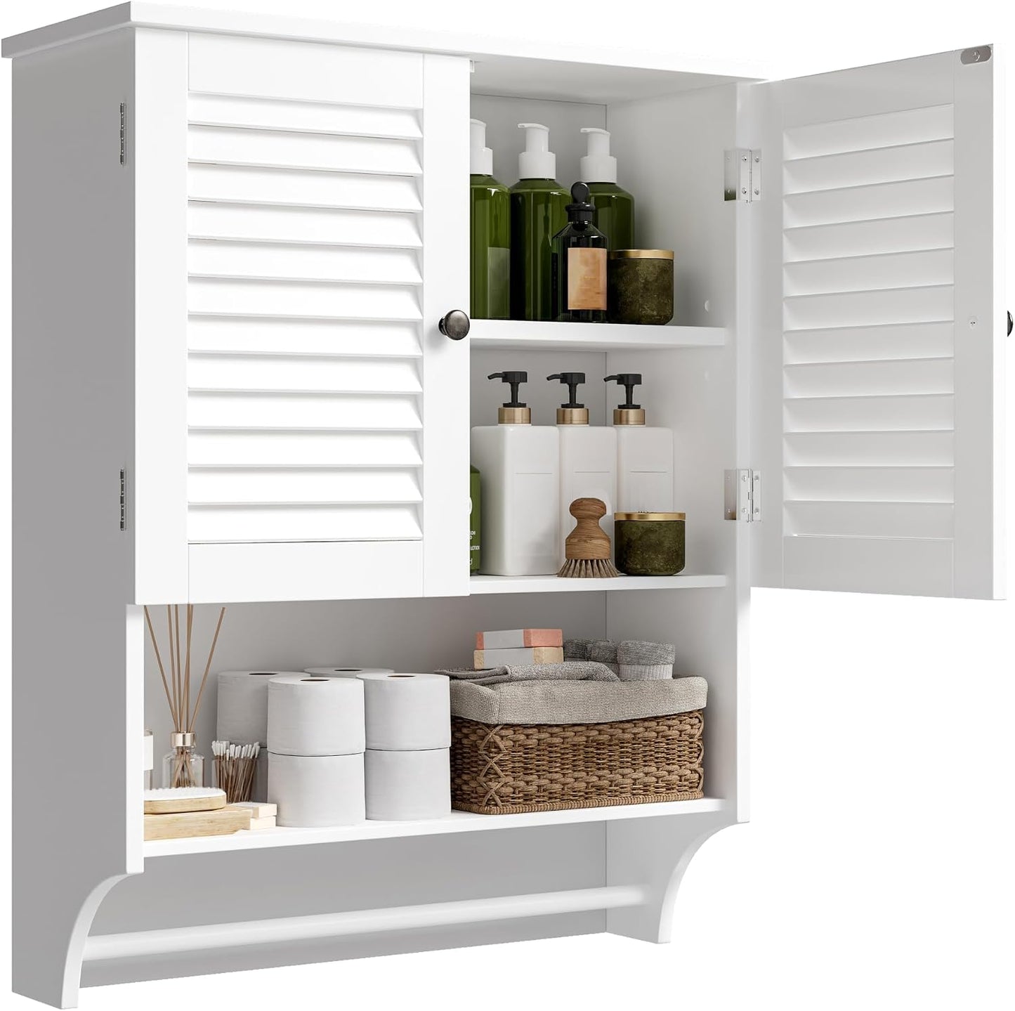 Modern Bathroom Wall Cabinet with Towel Bar & Adjustable Shelf