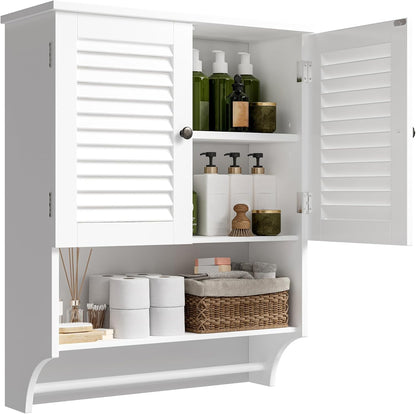 Modern Bathroom Wall Cabinet with Towel Bar & Adjustable Shelf