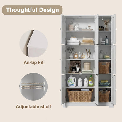 Modern Bathroom Storage Cabinet with Doors & Adjustable Shelves
