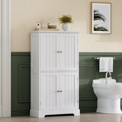 Modern Bathroom Storage Cabinet – 4-Door Freestanding Cupboard with Adjustable Shelves