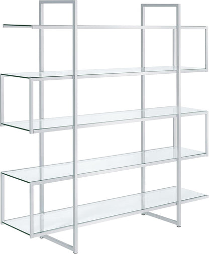 Modern Chrome & Glass 5-Tier Bookcase – Open Display Shelf for Home & Office
