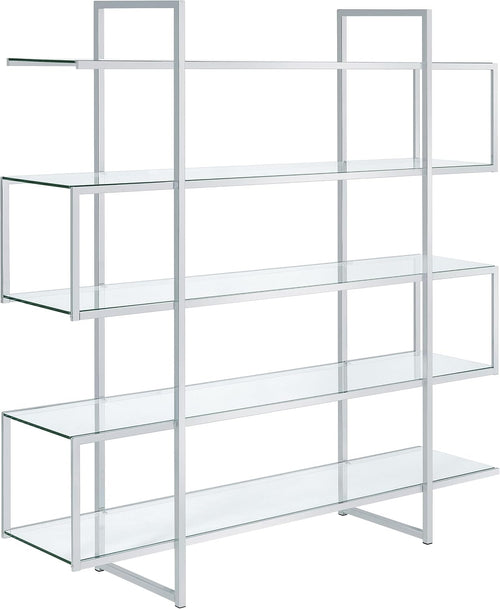 Modern Chrome & Glass 5-Tier Bookcase – Open Display Shelf for Home & Office