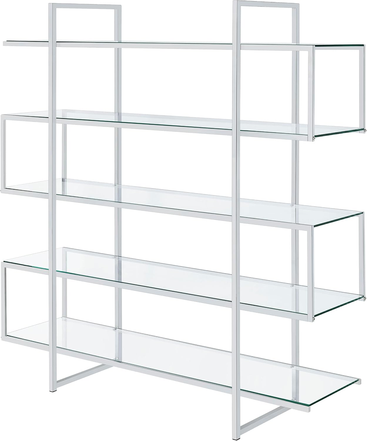 Modern Chrome & Glass 5-Tier Bookcase – Open Display Shelf for Home & Office