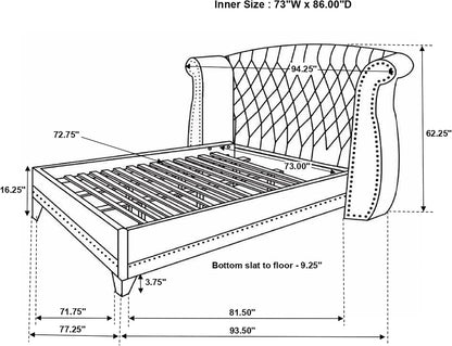 Glamorous Upholstered Wingback Bed – Tufted Headboard with Crystal Accents