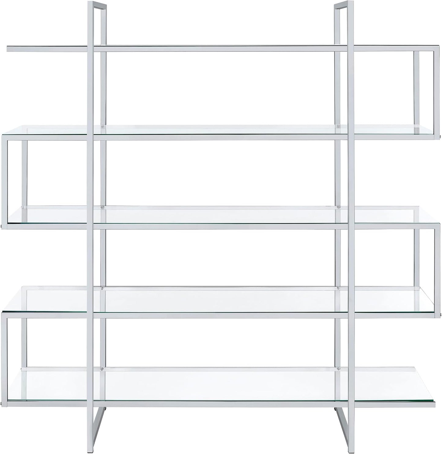 Modern Chrome & Glass 5-Tier Bookcase – Open Display Shelf for Home & Office