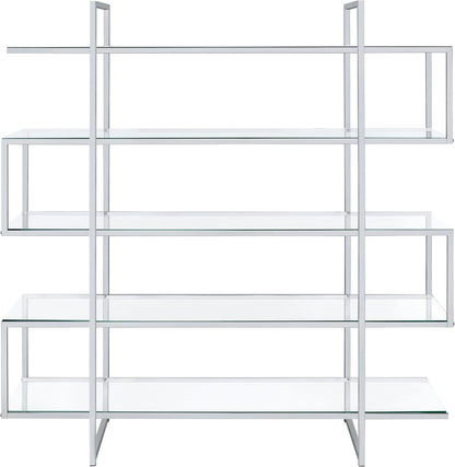 Modern Chrome & Glass 5-Tier Bookcase – Open Display Shelf for Home & Office