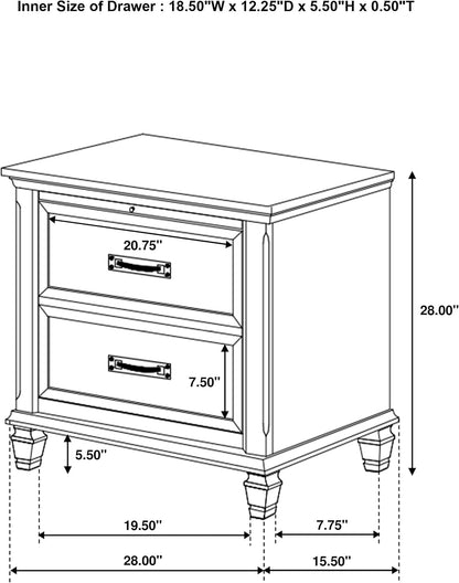 Farmhouse 2-Drawer Nightstand with Pull-Out Tray & Charging Access