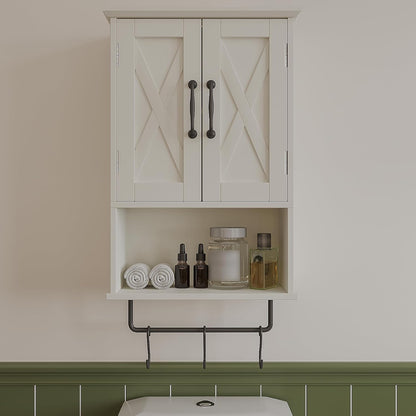 Farmhouse Bathroom Wall Cabinet with Adjustable Shelf & Towel Bar