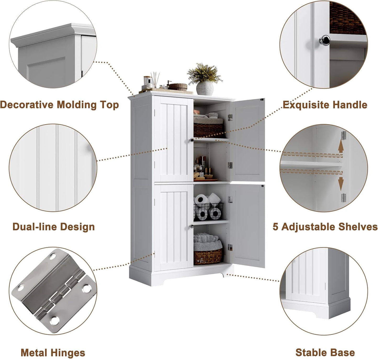Modern Bathroom Storage Cabinet – 4-Door Freestanding Cupboard with Adjustable Shelves