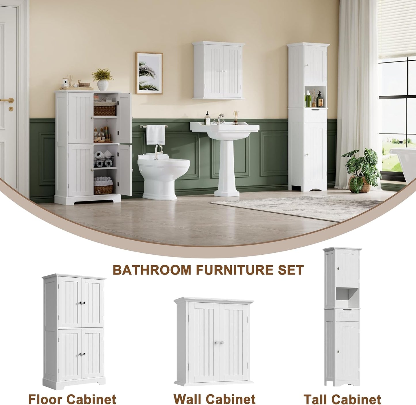 Modern Bathroom Storage Cabinet – 4-Door Freestanding Cupboard with Adjustable Shelves