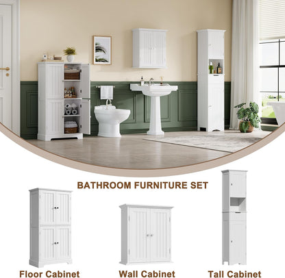 Modern Bathroom Storage Cabinet – 4-Door Freestanding Cupboard with Adjustable Shelves