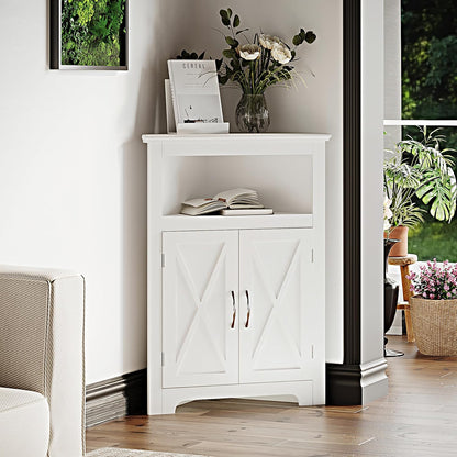 Farmhouse Corner Storage Cabinet with Barn Door & Adjustable Shelf