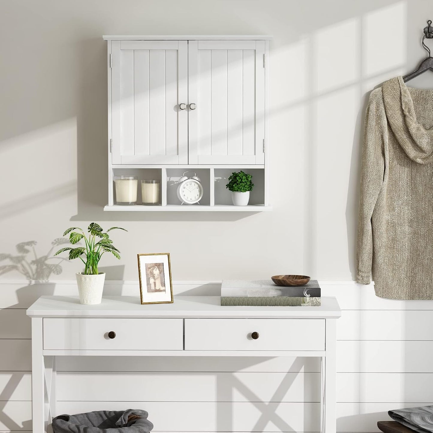 Modern Bathroom Wall Cabinet with 2 Doors & Adjustable Shelves