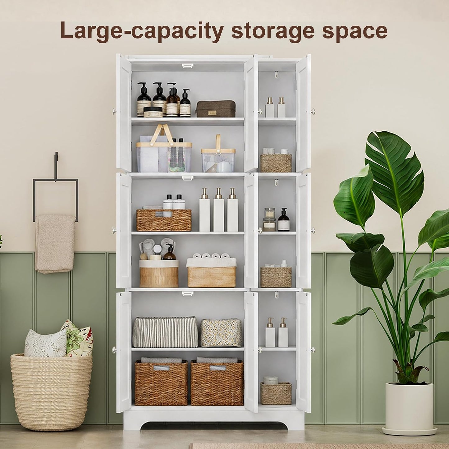 Modern Bathroom Storage Cabinet with Doors & Adjustable Shelves