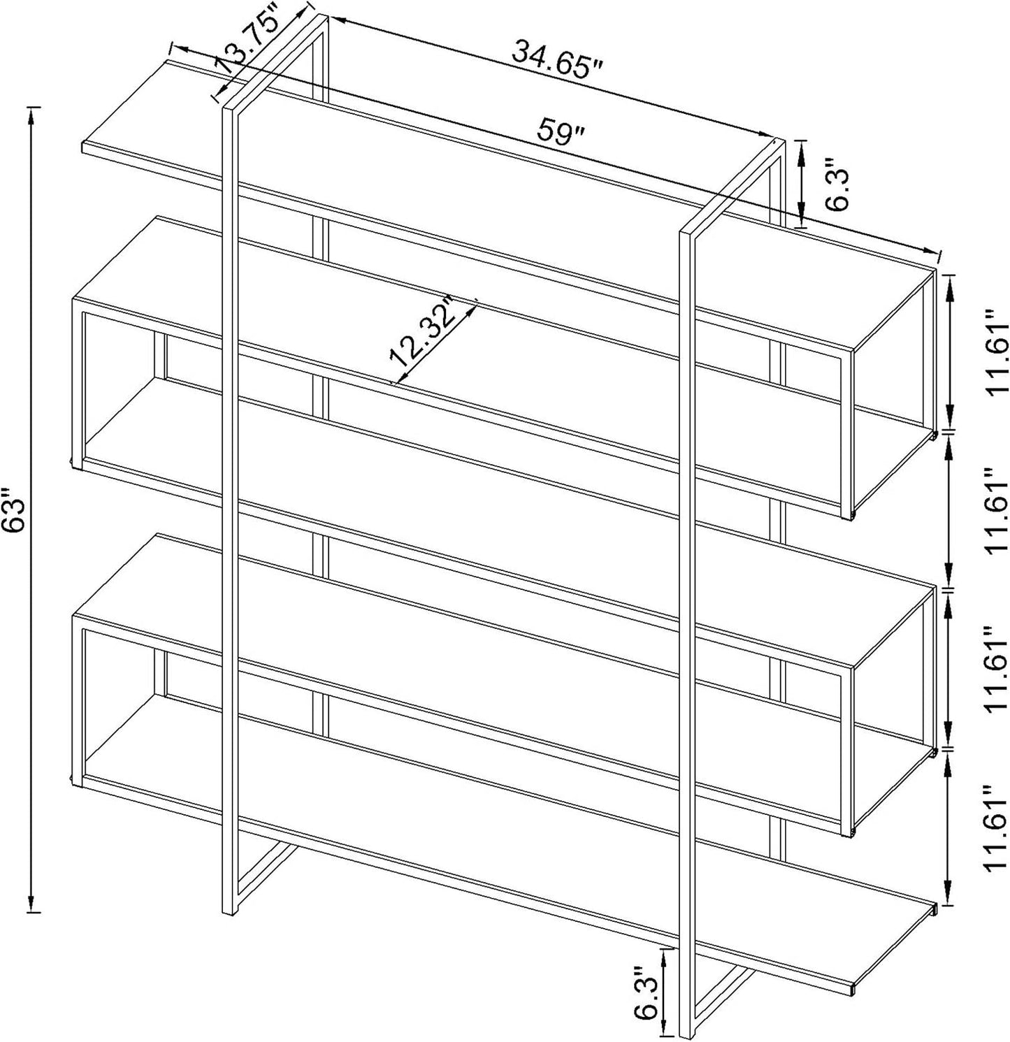Modern Chrome & Glass 5-Tier Bookcase – Open Display Shelf for Home & Office