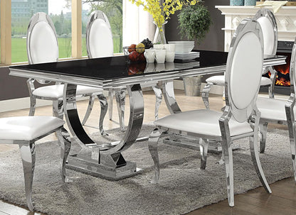 Modern Silver-Tone Dining Table – Elegant Contemporary Kitchen Table