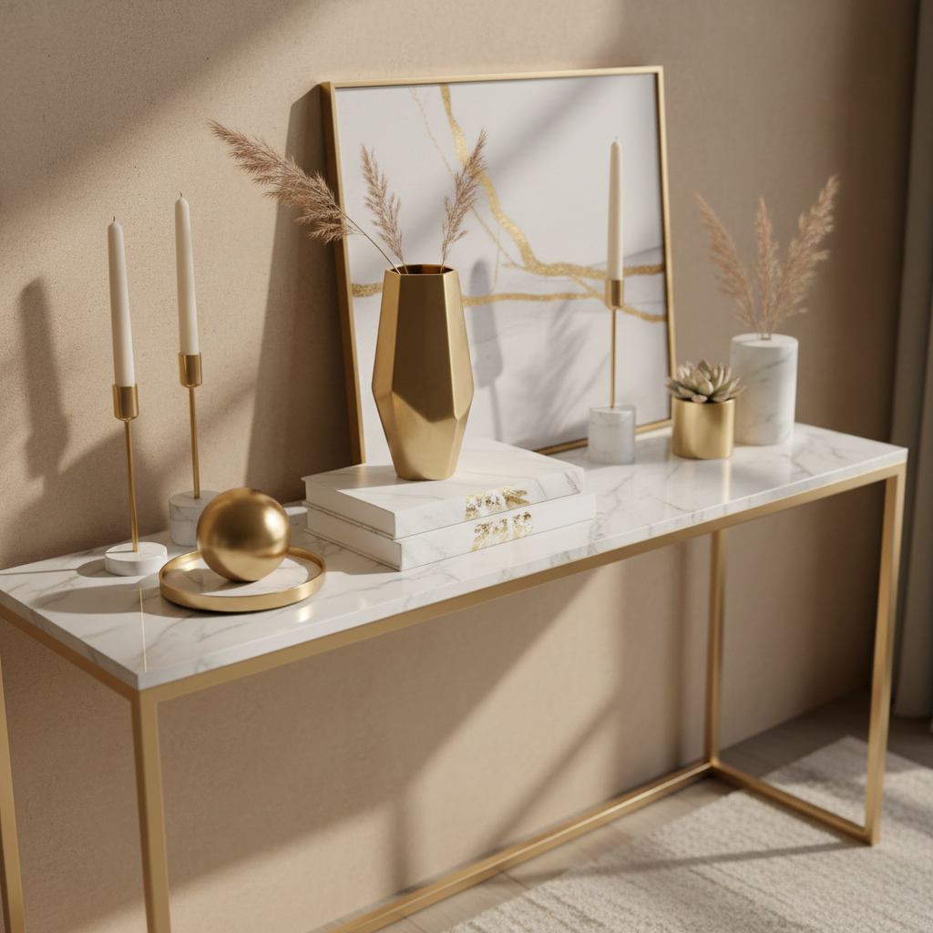 Luxury home decor with gold and marble accents